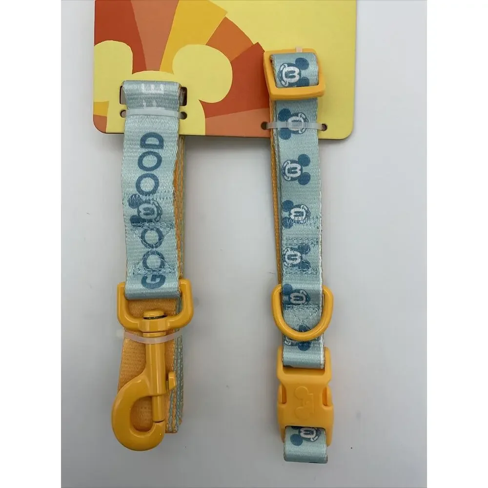 Disney Parks Mickey Mouse Dog Collar And Lead GOOD FEELING Yellow Blue Medium